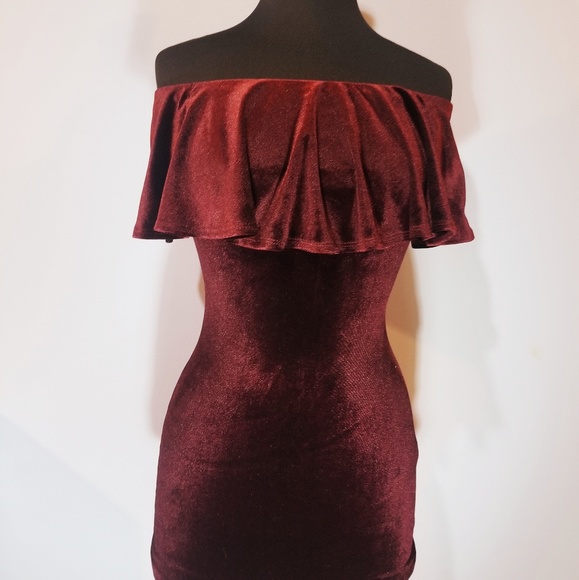 burgundy velvet mini dress